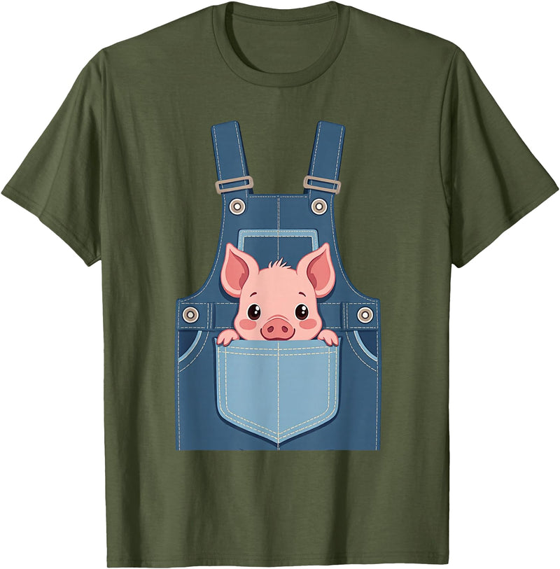 Pig Farm Animal Costumes Pig Costume - Funny Farmer, Pocket, Farm, Women, Men, Kids T-Shirt - Olive Green