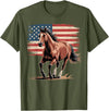 Patriotic Farm Horseback Riding 4th Of July Horse Patriotic American Horse USA Flag Western T-Shirt - Olive Green
