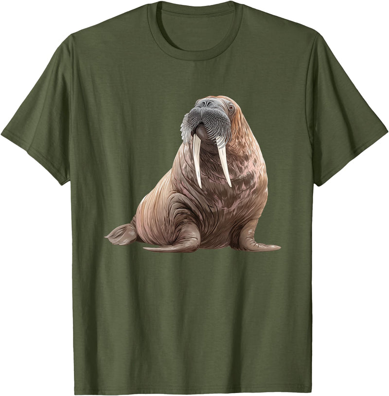 Walrus Designs. Walrus Seal Sea Lion Graphic T-Shirt - Olive Green