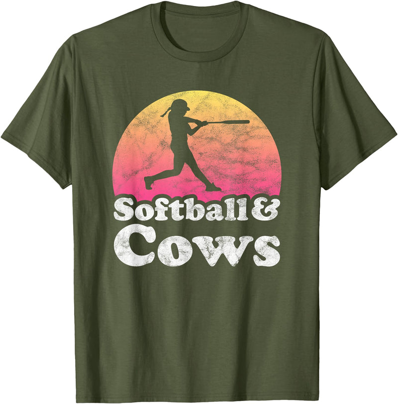 Softball and Cows Apparel Co Softball and Cows Women or Girls Cow T-Shirt - Olive Green