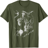 Retro Funny 90s Rabbit Bunny Howling to the Moon Graphic T-Shirt in Olive Green