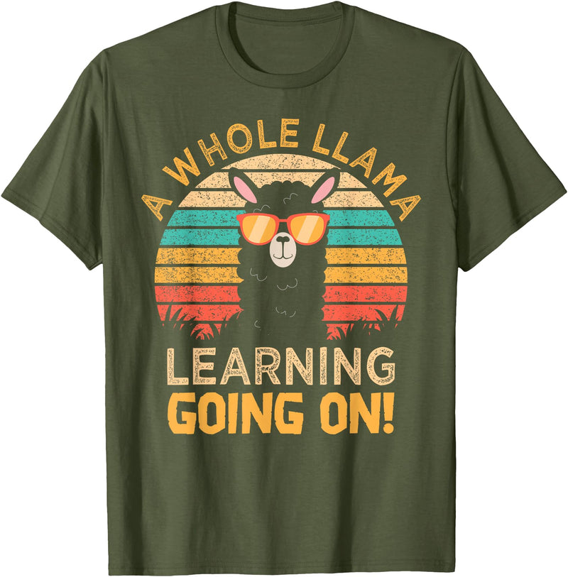Students & Teachers Designs. A Whole Llama Learning Going on! Students and Teachers T-Shirt - Olive Green