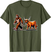 Bigfoot And Scottish Highland Cow Walking Humor Bigfoot Takes Scottish Highland Cow for a Walk T-Shirt - Olive Green
