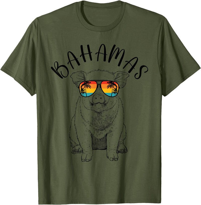 Funny Swimming Pigs It's Better in the Bahamas Bahamas Pig Bahamas Souvenir Family Vacation Trip T-Shirt - Olive Green
