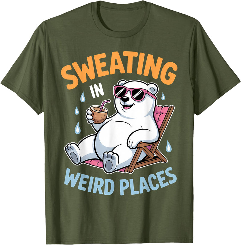 Cool Sweating Funny Summer Sweating Design Sweating in Weird Places Polar Bear Funny Sweating T-Shirt - Olive Green