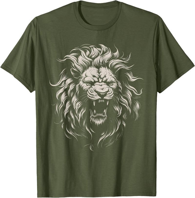 black animals art Lion Roar Head Art face for Lovers Lions King African Animal T-Shirt - Olive Green
