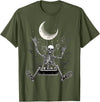 Skeleton Love Halloween Moon Skeleton Rock On Hand Spooky Halloween Rock Concerts T-Shirt - Olive Green
