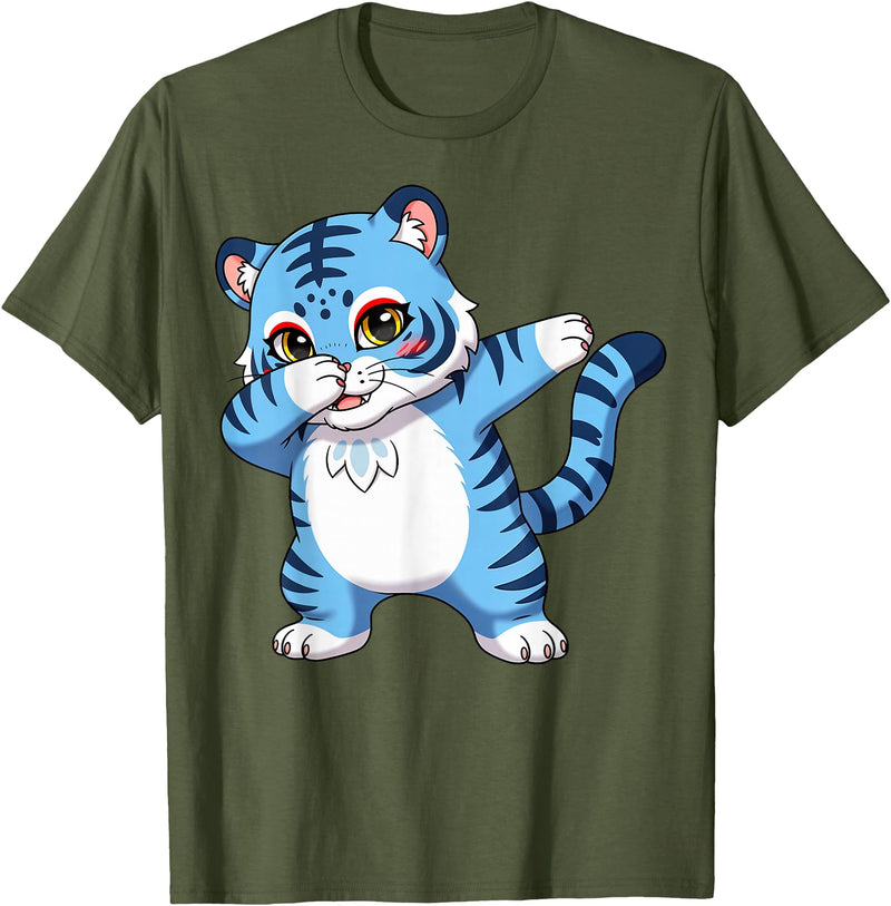 generic Funny Cartoon Korean Tiger for Youth Toddler Kids Boys Girls T-Shirt - Olive Green