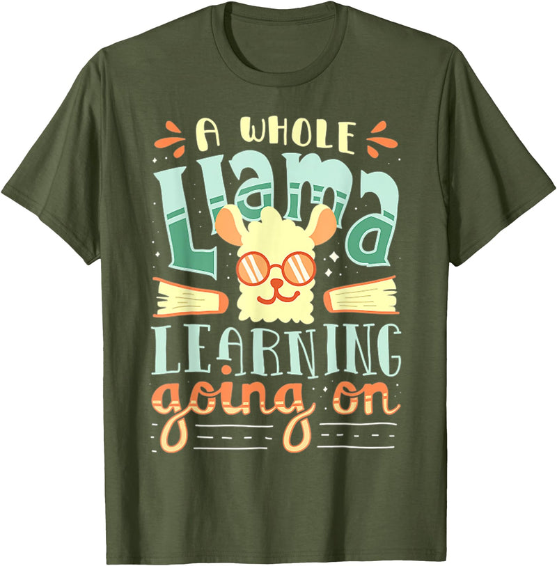 A Whole Llama Learning Going On Cute Teacher T-Shirt for Men Women - Olive Green