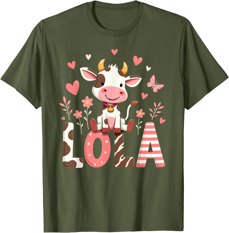 Farm Cow Birthday Party Halloween Grandma Lola Cow Moo Birthday Girl T-Shirt - Olive Green