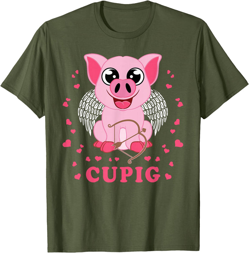 Cupid Animals x Valentine's Day Cupig - Cute Pig Lover Cupid Pun T-Shirt - Olive Green