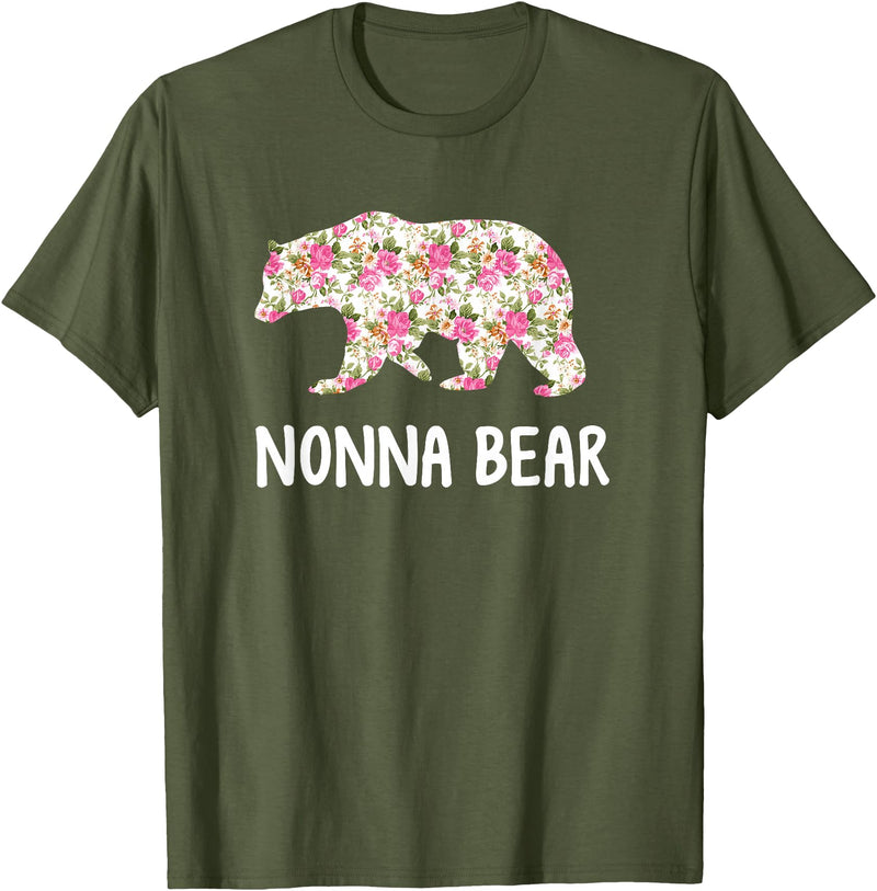 Grandparents Tees By Luna Nonna Bear Floral T-Shirt T-Shirt - Olive Green