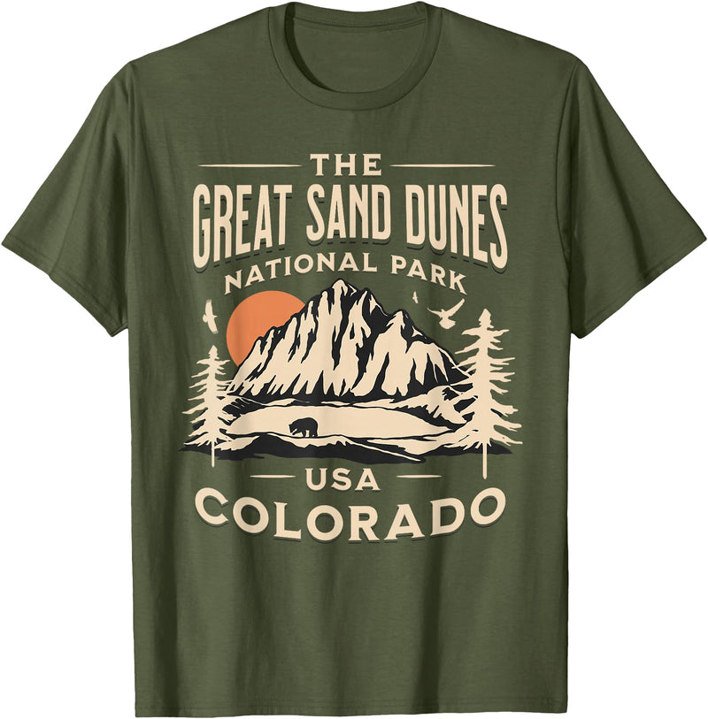 Great Sand Dunes National Park Colorado USA Retro Great Sand Dunes National Park Colorado Hike Outdoors Retro T-Shirt - Olive Green