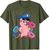 Pig Lover Gift Co. | Unisex Pig Cop Police Officer Doughnut T-Shirt - Black, Small, Short Sleeve - Olive Green