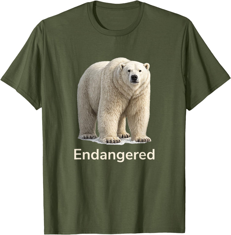 Endangered Animal Species Apparel Company Polar Bear Endangered Animal Species T-Shirt - Olive Green
