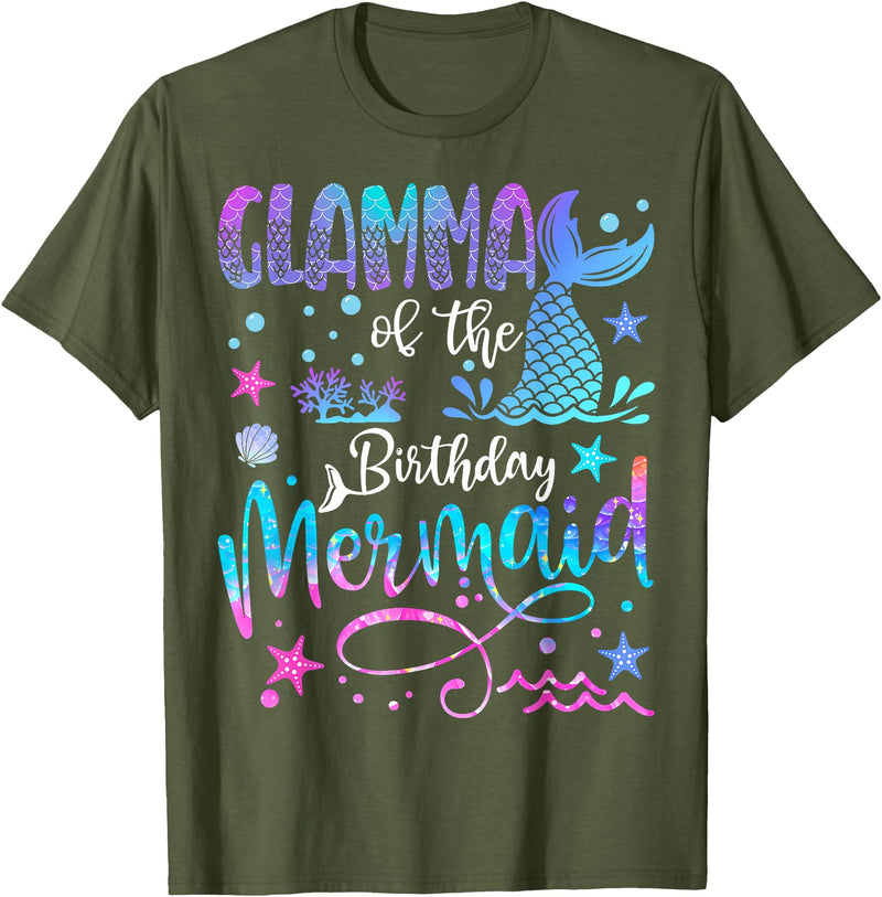Birthday Mermaid Matching Family Tees Glamma of The Birthday Mermaid Matching 1St Birthday Girl T-Shirt - Olive Green