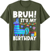 Llama Lover Gift Co. Bruh Its My Birthday Llama Pinata Family Party Boys Girls T-Shirt - Olive Green