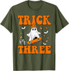 3 Year Old Boy Birthday Gift For Spooky Boys Kids Trick or Three 3rd Halloween Birthday Ghost Skateboarding T-Shirt - Olive