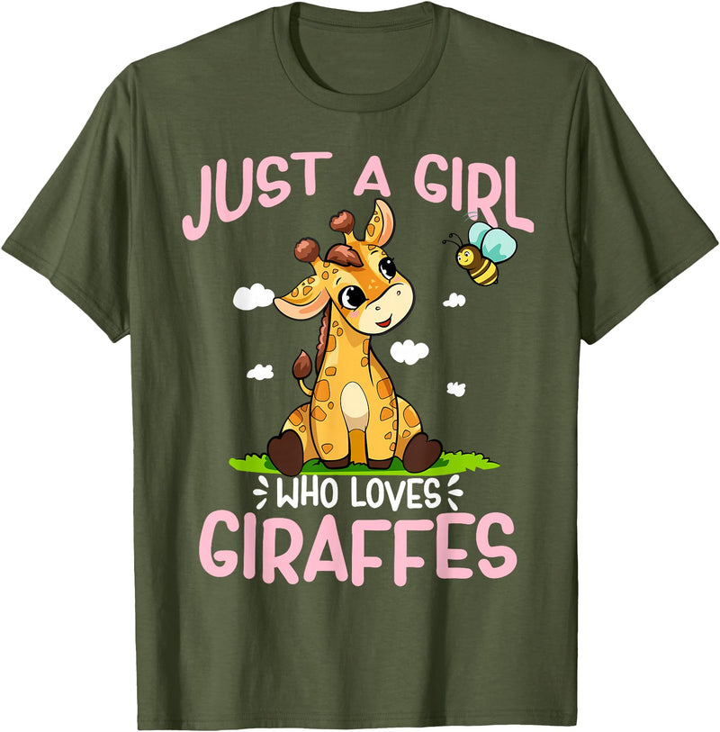 Funny Giraffe Gifts & Designs Just A Girl Who Loves Giraffes Cute Baby Giraffe T-Shirt - Olive Green