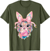 Funny Bunny Face Glasses Rabbit Coquette Bow Easter Trendy T-Shirt in Olive Green
