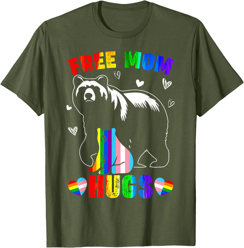 Amb Proud Mom Mommy Mama LGBTQ Mothers Day Women Free Mom Hugs Mama Bear LGBTQ Pride Rainbow Flag Mothers Day T-Shirt - Olive Green
