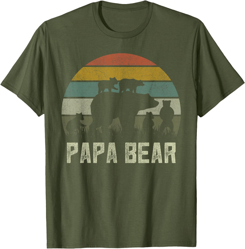 Bear Cubs Family Matching Gifts & Shirts Clothing Funny Papa Bear Shirts, Cub 5 Kids Fathers Day Grandpa T-Shirt - Olive Green