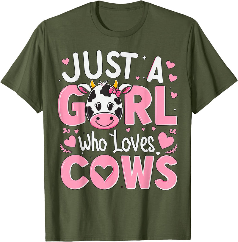 Funny Cow Farm Animal Lover Cow Cute Just a Girl Who Loves Cows T-Shirt - Olive Green