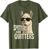 Inappropriate Funny Meme Tee Funny Llama Spitters are Quitters Adult Humor T-Shirt - Olive Green