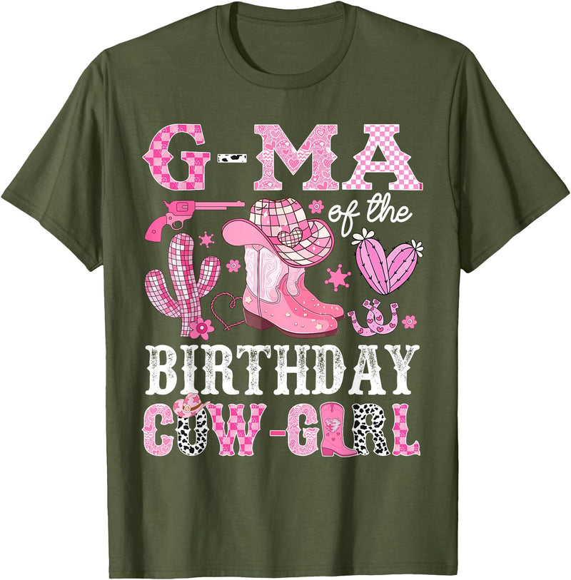 Pink Western Cowgirl Bday Party Family Matching G-Ma Of The Birthday Cow-Girl Rodeo Cowgirl Bday T-Shirt - Olive Green