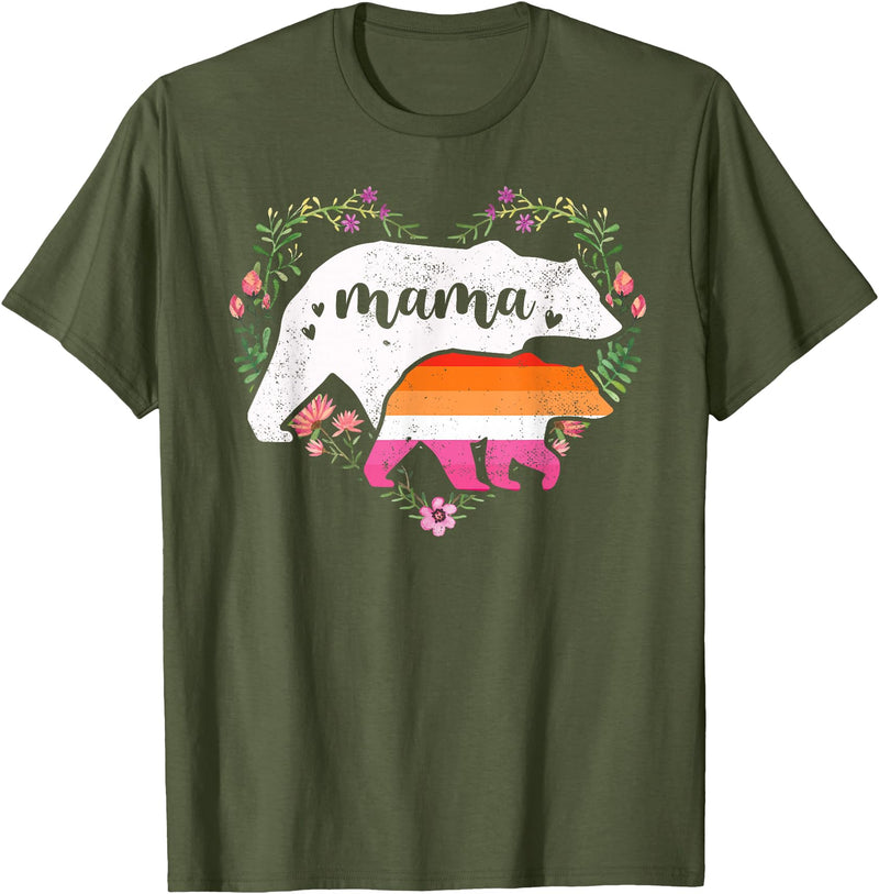 LGBT Lesbian Pride Shirts Mom Mama Bear for Moms LGBTQ Mama Bear Lesbian Pride Equal Rights Rainbow T-Shirt - Olive Green