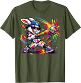 Funny Dripping Drip Rabbit Bunny Baseball Easter Men Boy Kid T-Shirt in Olive Green