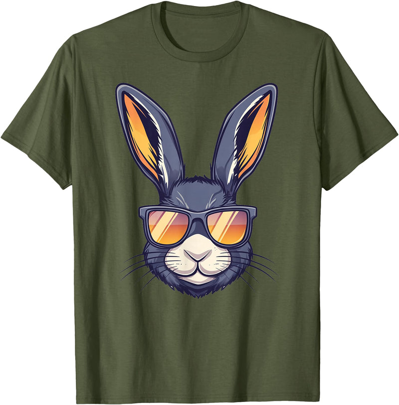 Bunny Rabbit Wearing Sunglasses Easter Funny Graphic T-Shirt in Olive Green