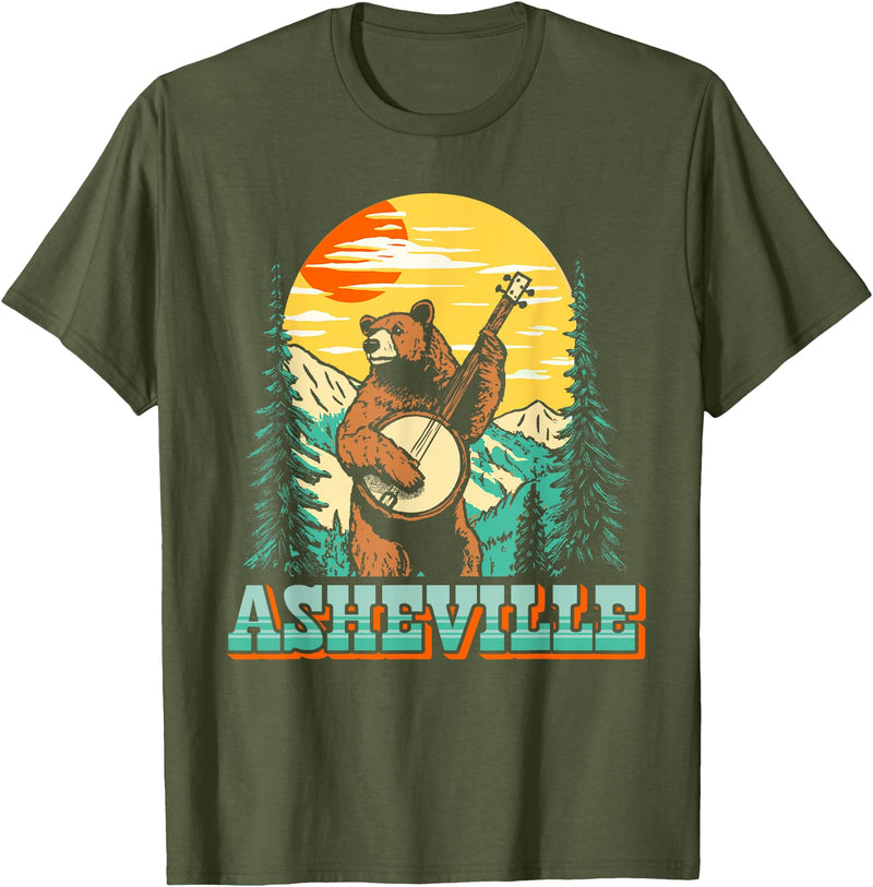 The Thrift Garage Asheville North Carolina Banjo Bear Vintage Nature T-Shirt - Olive Green