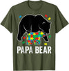 Autism Awareness Neurodiversity Support Apparel Papa Bear Autism Awareness Puzzle Neurodiversity Support T-Shirt - Olive Green