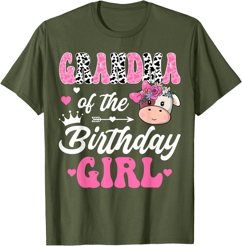 Birthday Girl Farm Cow Matching Party Grandma Of The Birthday Girl Farm Cow 1St Birthday Girl T-Shirt - Olive Green