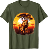 Safari Animal Art Lion Wildlife Safari Tiger African Animal Lovers Savanna T-Shirt - Olive Green