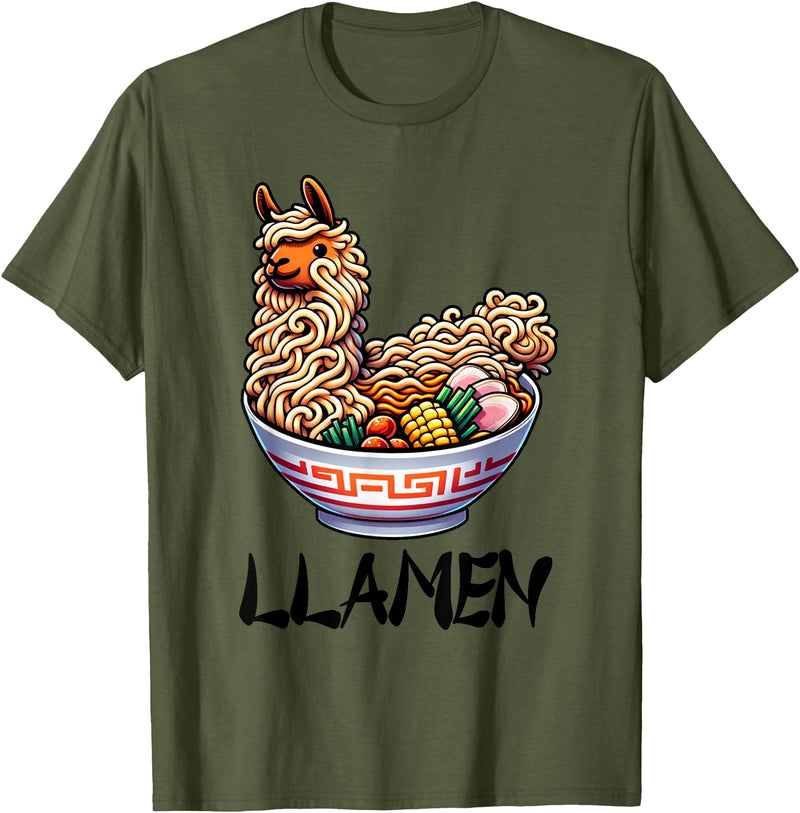 Alpaca LLama Lama Llamen Ramen Chinese Food Llamen Noodles Chinese Food Alpaca Llama Lover T-Shirt - Olive Green