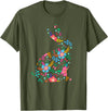 Floral Easter Women Girls Easter Bunny Spring Flowers Rabbit T-Shirt in Olive Green