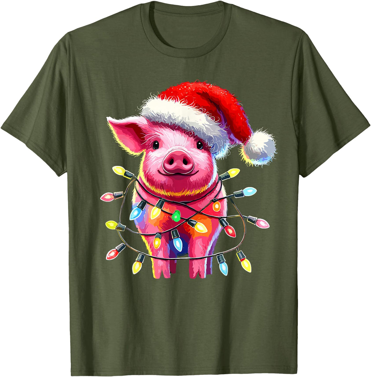 Christmas Pig Lover Pig Christmas Light Pig Lover T-Shirt - Olive Green