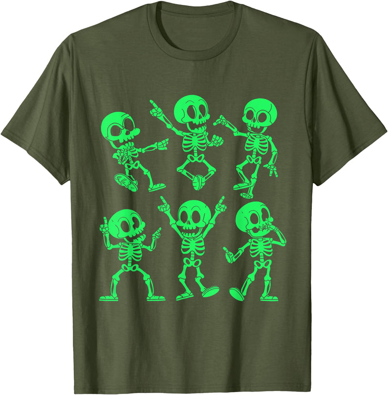 Dancing Skeletons by AlphaONE Dancing Skeletons Dance Challenge Girl Boys Kids Halloween T-Shirt - Olive Green