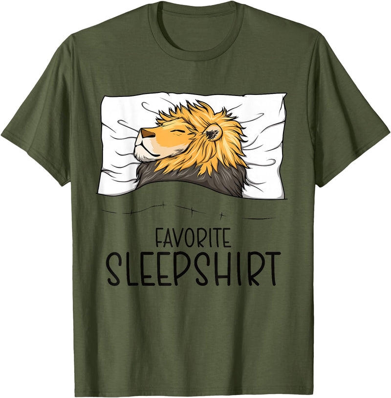 Sleeping & Napping Shirt Gifts For Nap Lovers Favorite Sleepshirt Lion, Napping Lion Pajama T-Shirt - Olive Green