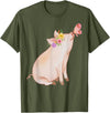 Watercolor Pink Pig With Floral And Butterfly Farm Design T-Shirt - Olive Green