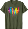 Vibrant Rainbow Bunnies Dripping Colors Easter T-Shirt in Olive Green
