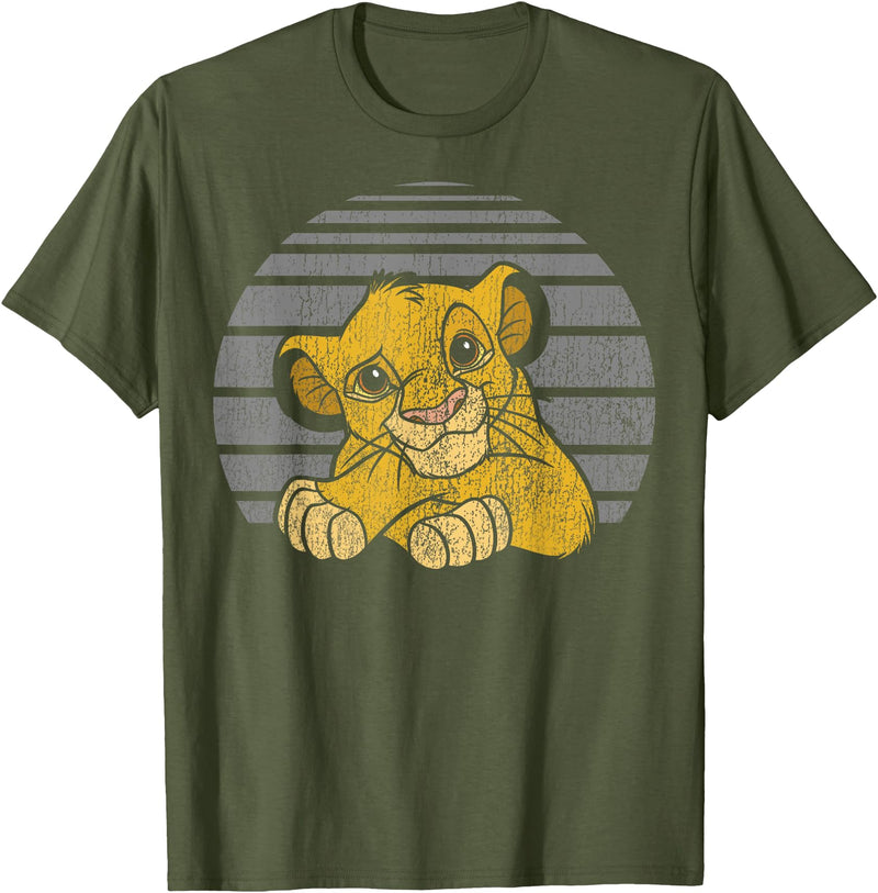 Disney Lion King Young Simba Distressed Stripes T-Shirt - Olive Green