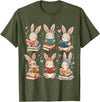 Cute Teacher Bunny Rabbit Reading Easter Bunnies Book Lovers T-Shirt in Olive Green