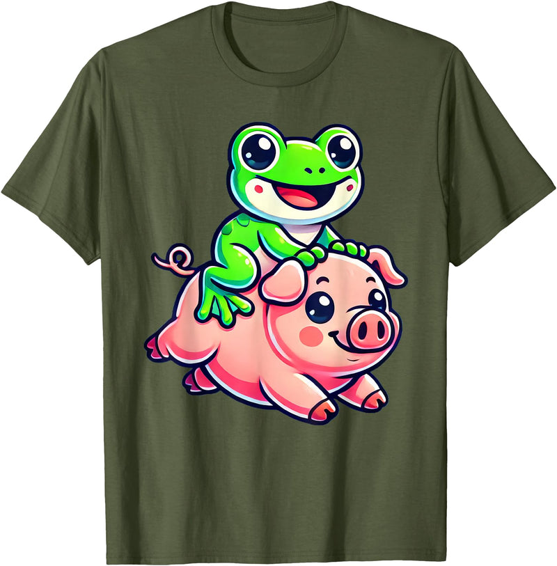 Cute Frog Pig Apparel Kawaii Frog Pig T-Shirt - Olive Green