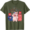Ohia Three Patriotic Pigs USA Independence Day Tee Funny Red White Blue Pig American Flag Farmer 4th Of July T-Shirt - Olive Green