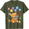 Cute Autism Awareness Puzzle Cute Autism Awareness Bear Colorful Puzzle T-Shirt - Olive Green