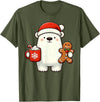 Cute Polar Bear Beanie Christmas Kawaii Japanese Polar Bear Santa Hat Christmas Holiday Xmas Coffee Cookies T-Shirt - Olive Green