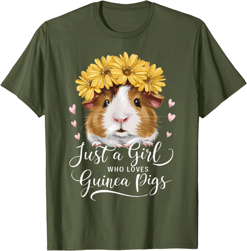 Cute Guinea Pig Lover Guinea Pig Lover Funny Just A Girl Who Loves Guinea Pigs T-Shirt - Olive Green